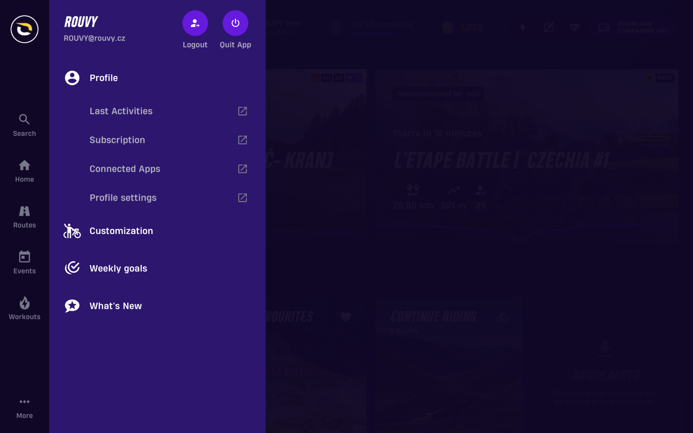 In-app Settings – ROUVY - EN